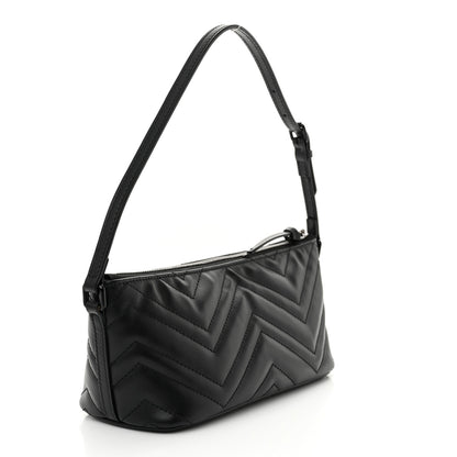 Gucci Calfskin Matelasse Chevron Monochrome GG Marmont Sling Shoulder Bag Black 3 of 11