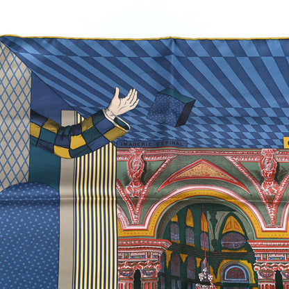 Hermes Silk Twill Grande Theatre Nouveau Scarf 90 Bleu Jean Vert Moutarde 6 of 8