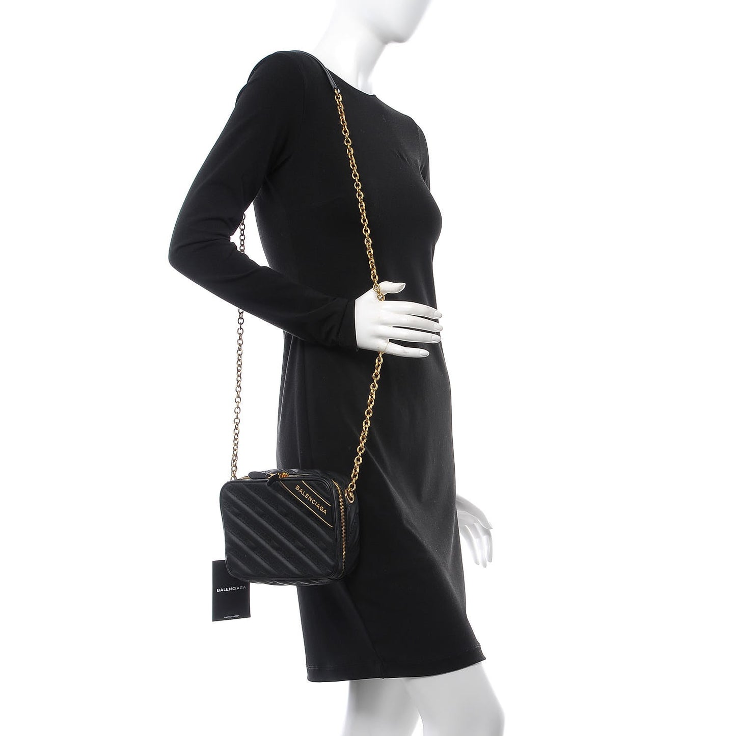 Calfskin Logo Matelasse Chain Strap Blanket Reporter XS Black