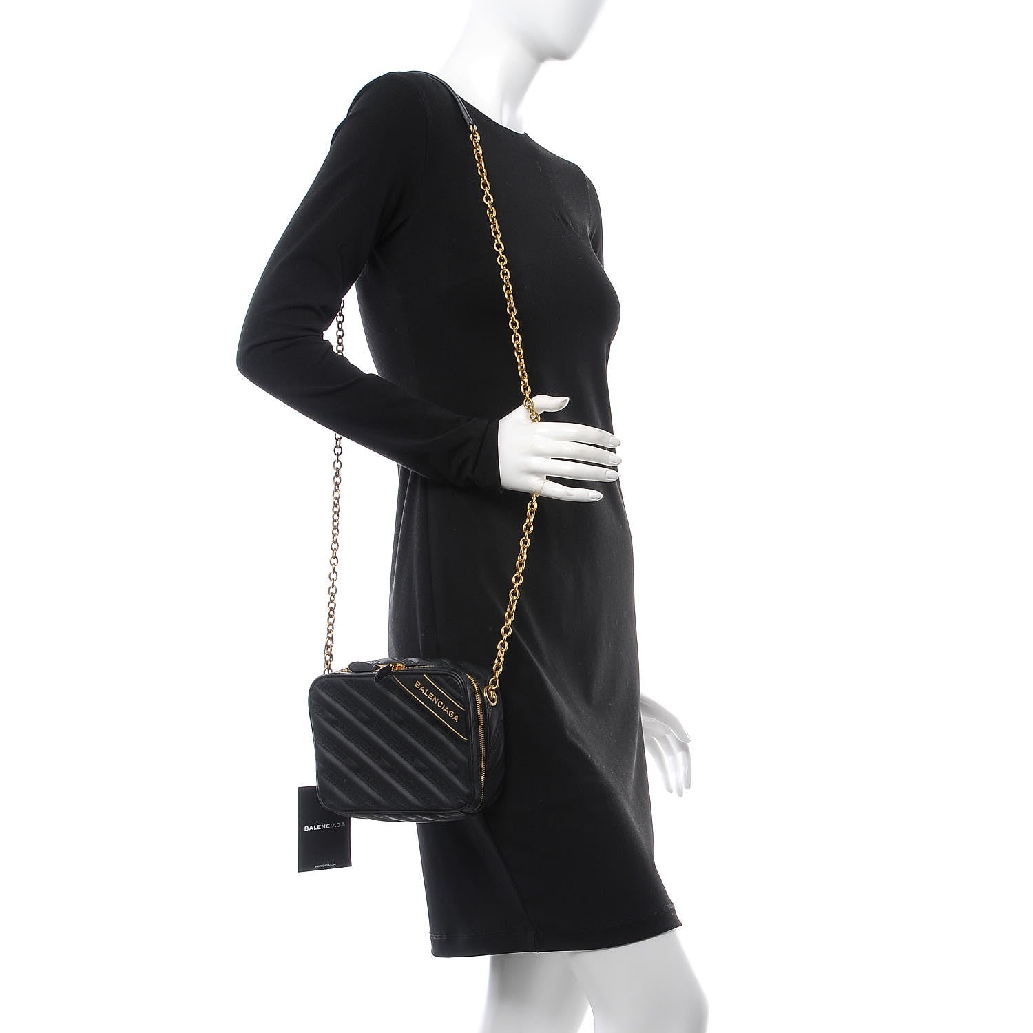 Balenciaga Calfskin Logo Matelasse Chain Strap Blanket Reporter XS Black 2 of 9
