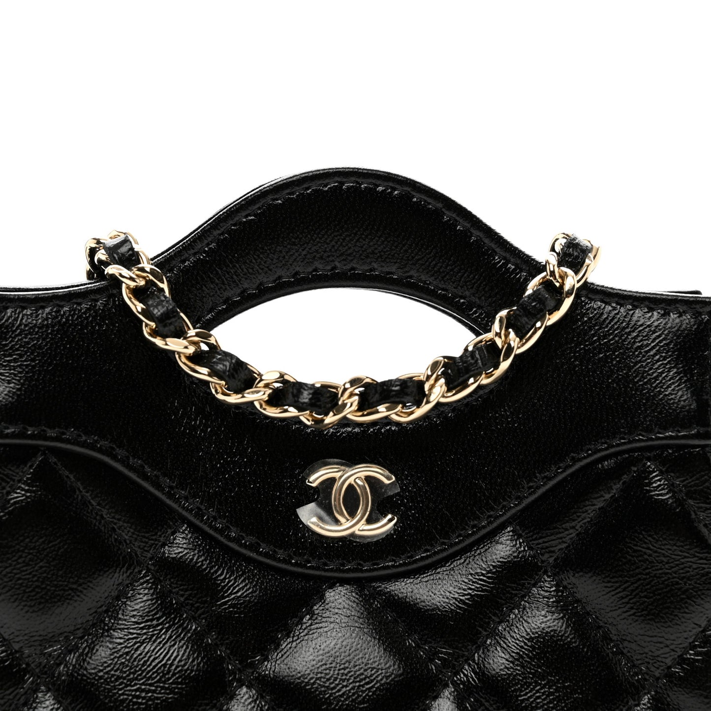 Shiny Lambskin Quilted Micro 31 Clutch With Chain Black