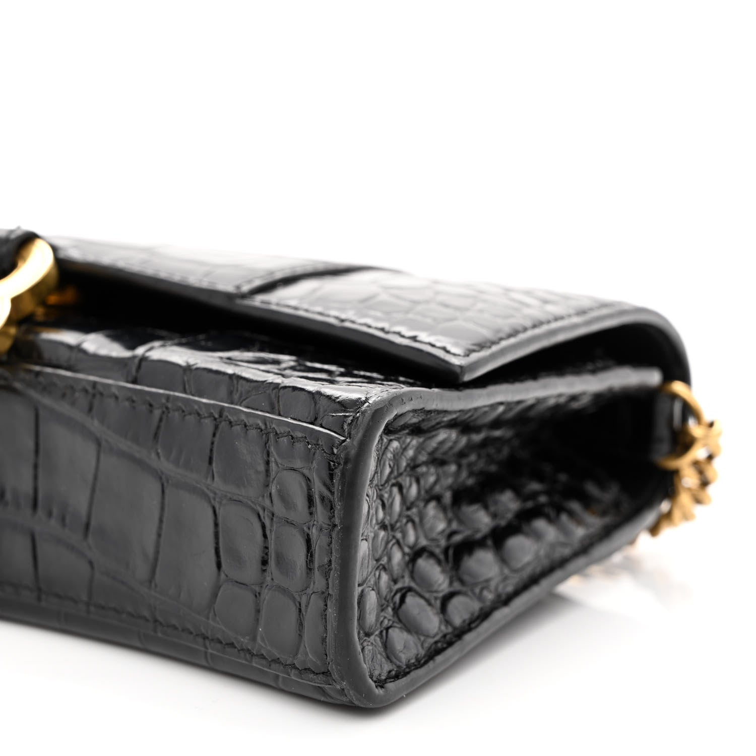 Balenciaga Shiny Calfskin Crocodile Embossed Hourglass Chain Bag Black 9 of 11