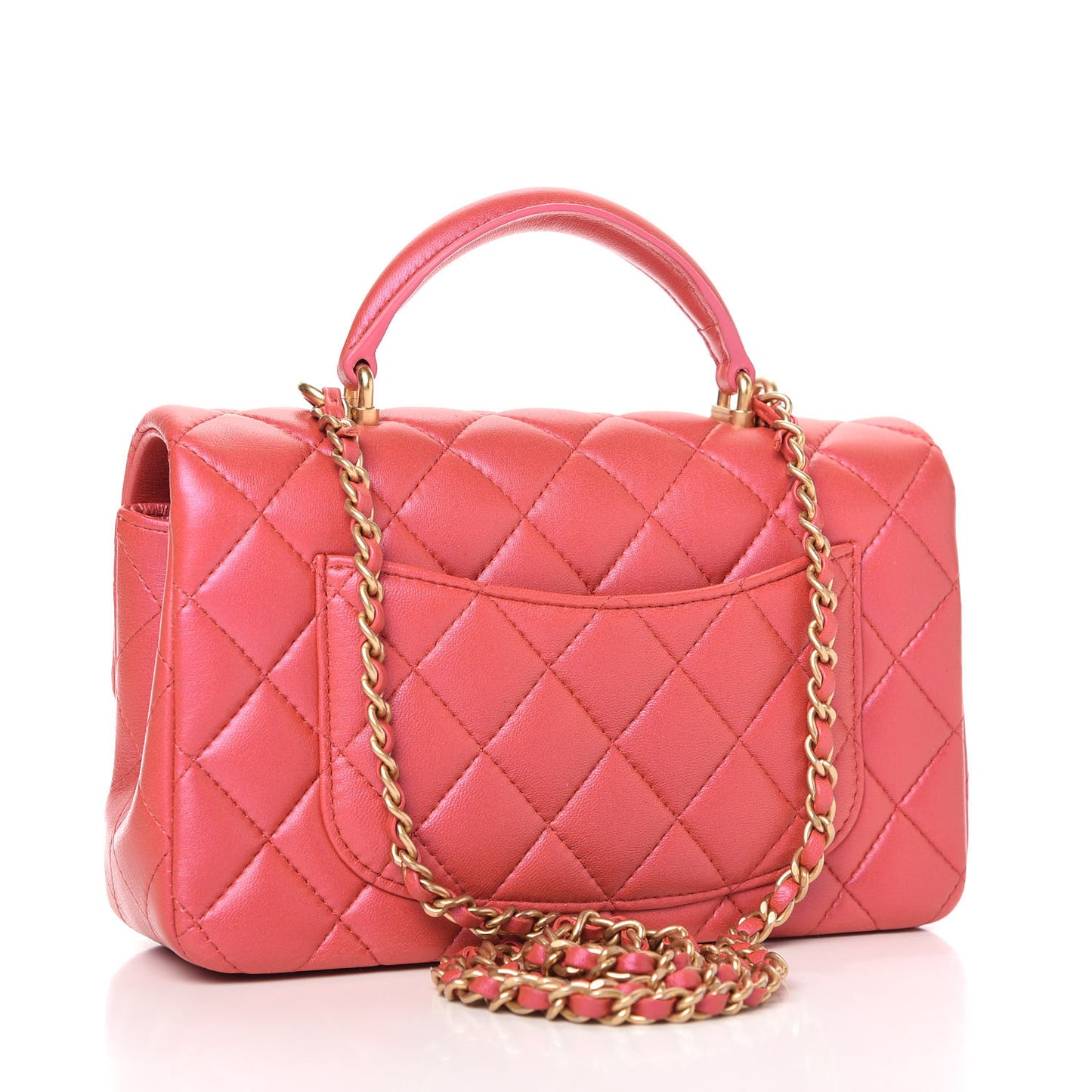 Iridescent Lambskin Quilted Mini Top Handle Rectangular Flap Red