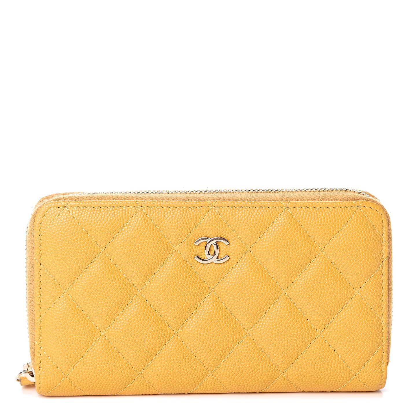 Caviar Quilted Medium Zip Around Wallet Yellow