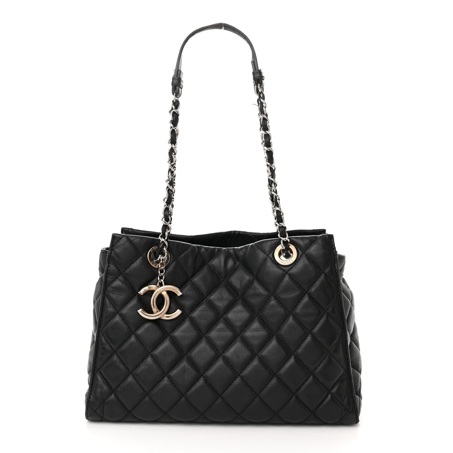 Calfskin Quilted Small Chic and Soft Shopping Tote Black