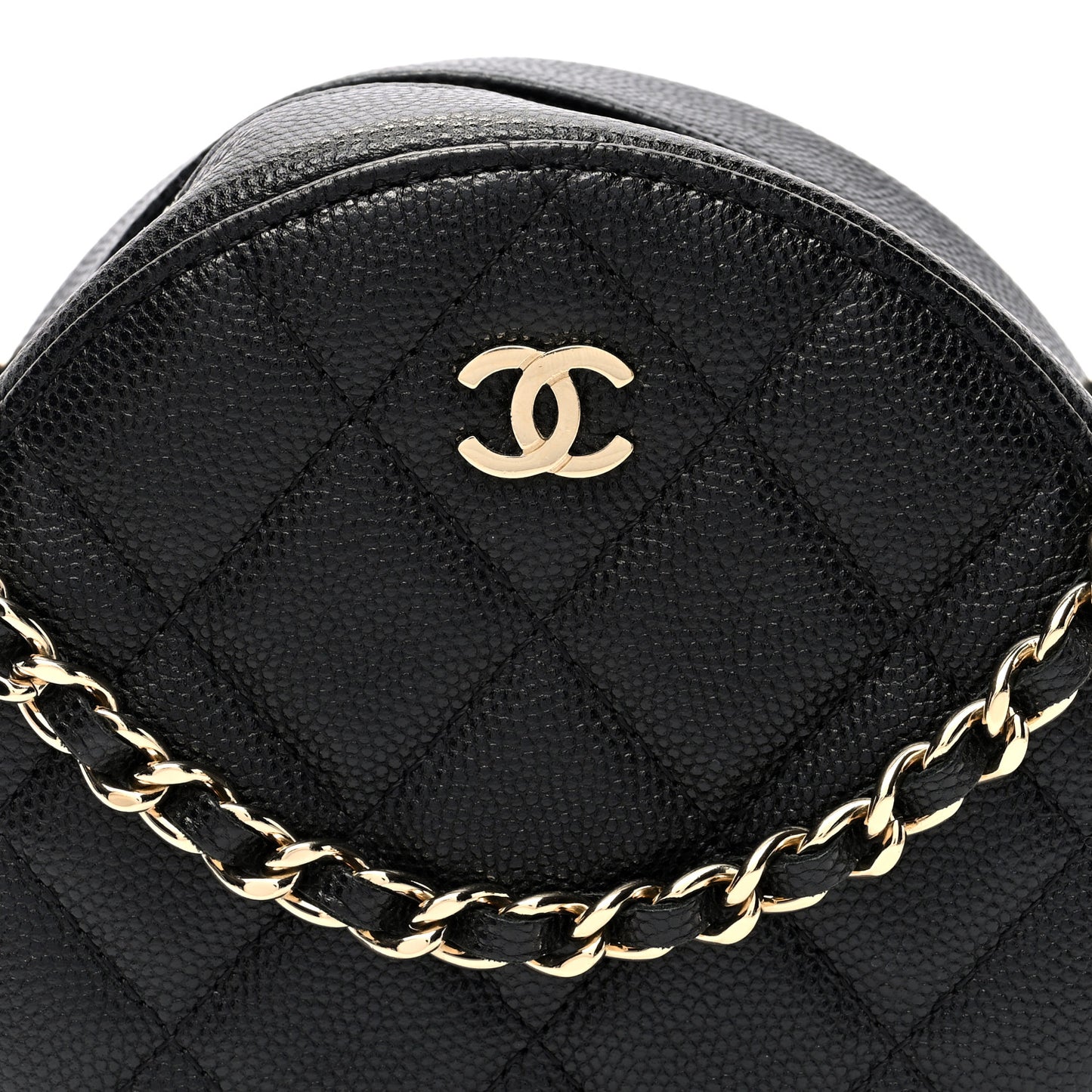 Caviar Quilted Round Clutch With Chain Black
