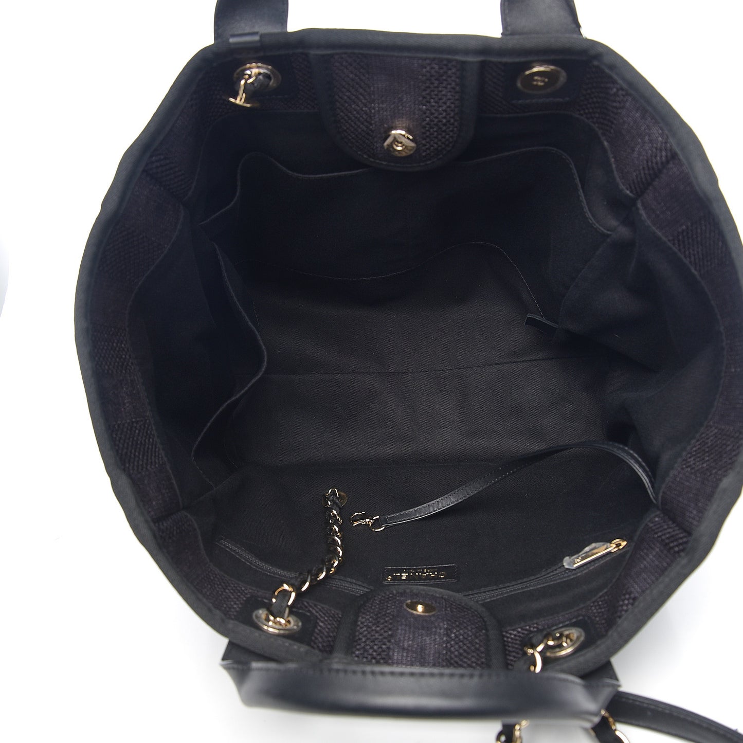 Straw Raffia Calfskin Striped Large Deauville Tote Black