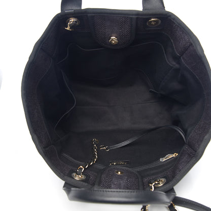 Chanel Straw Raffia Calfskin Striped Large Deauville Tote Black 4 of 10