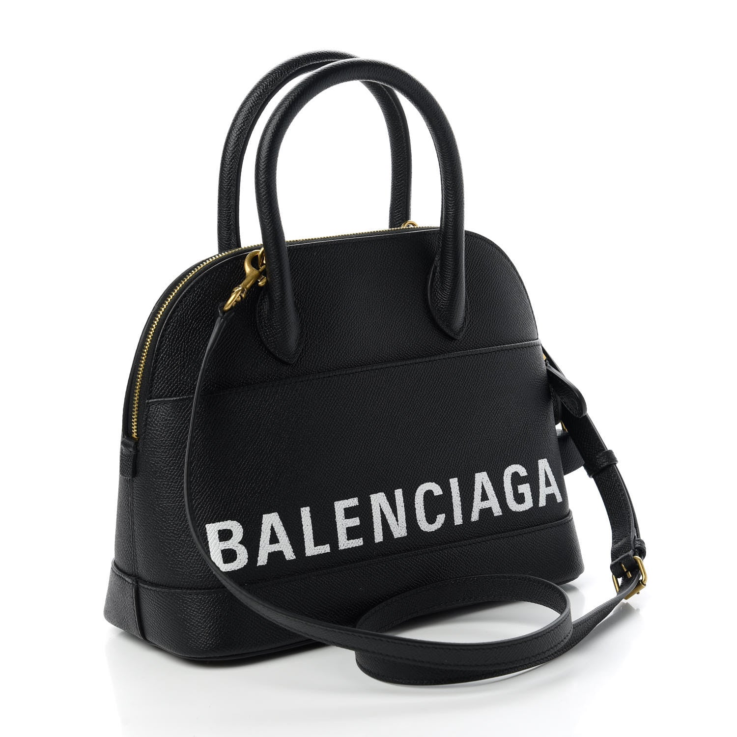 Balenciaga Signature Grained Calfskin Logo S Ville Top Handle Bag Black White 3 of 10