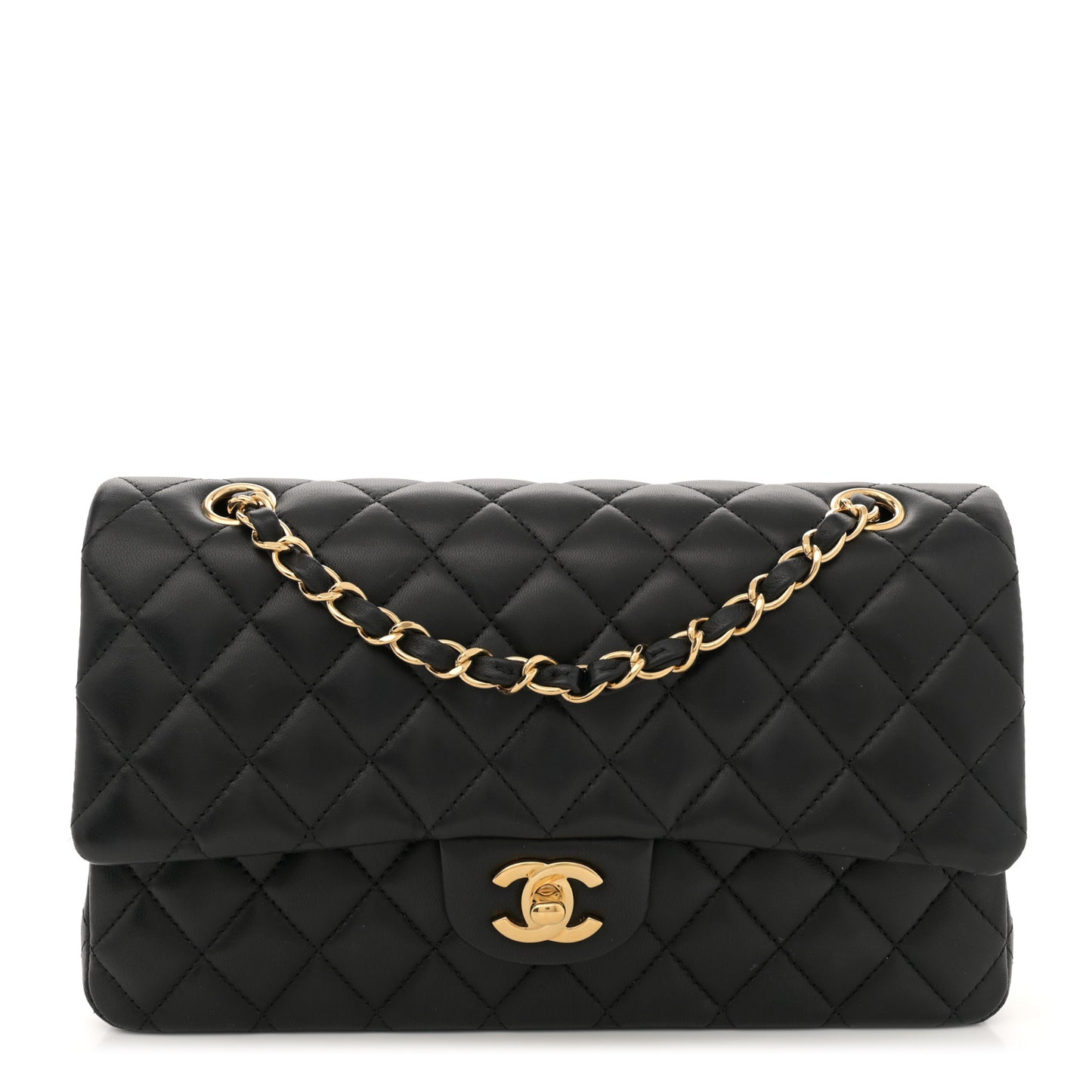 Lambskin Quilted Medium Double Flap Black