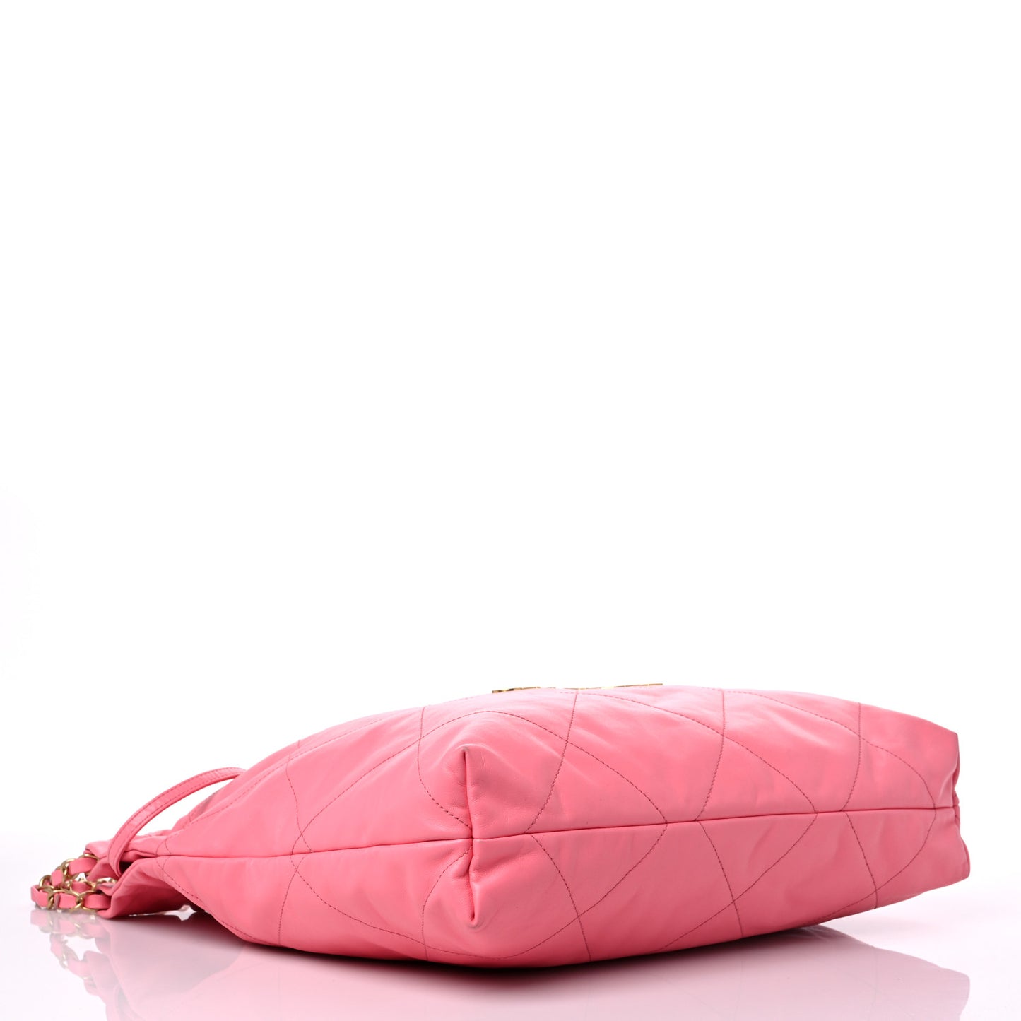Shiny Calfskin Quilted Chanel 22 Drawstring Bag Coral Pink