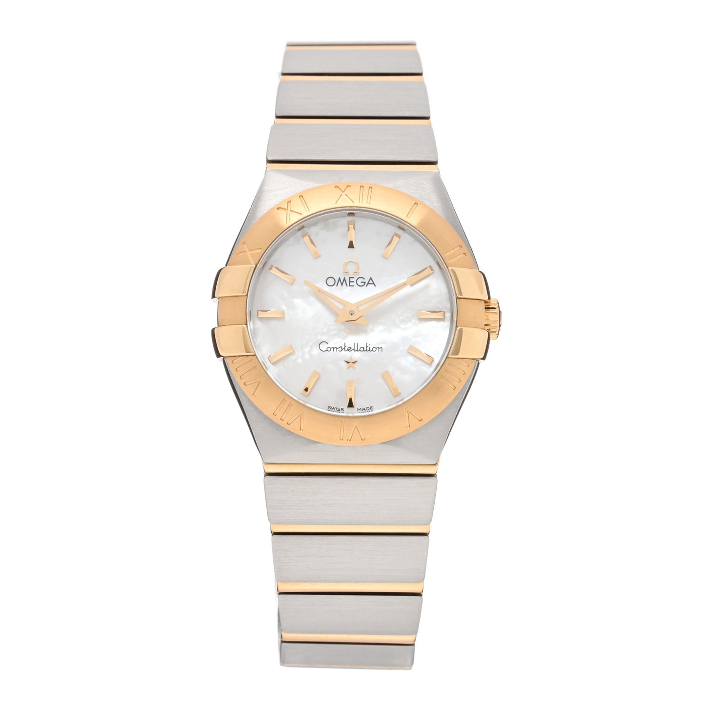 Stainless Steel 18K Yellow Gold Mother of Pearl 27mm Constellation Quartz Watch 123.20.27.60.05.002