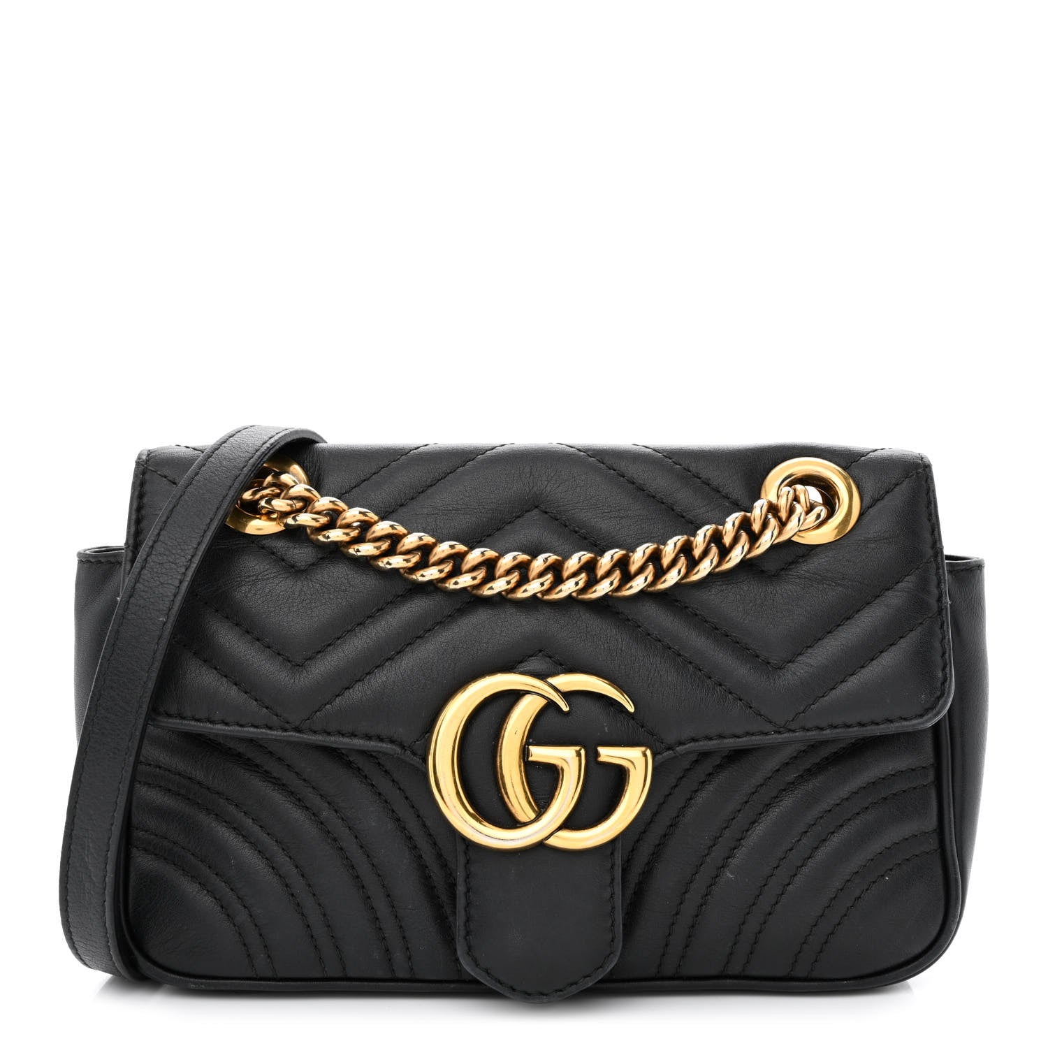 Gucci Calfskin Matelasse Mini GG Marmont Shoulder Bag Black 1 of 14