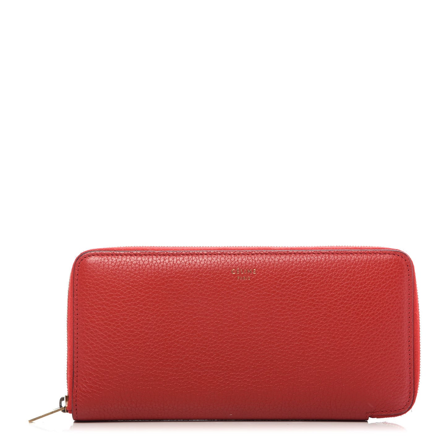 Drummed Calfskin Zip Around Organizer Wallet Coquelicot