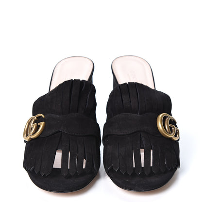 Gucci Kid Scamosciato GG Marmont Fringe 75mm Slide Sandals 40.5 Black 2 of 10