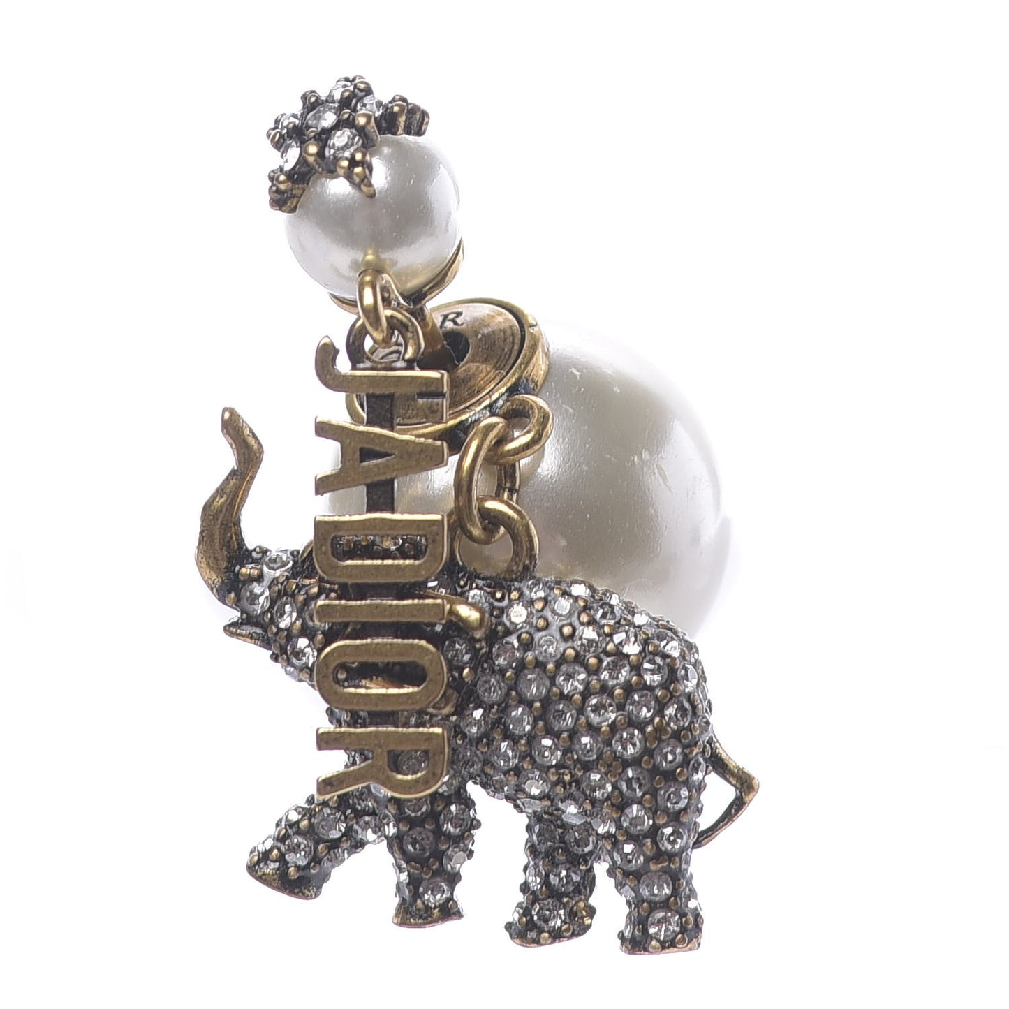 Crystal Pearl Elephant J'Adior Earring Gold