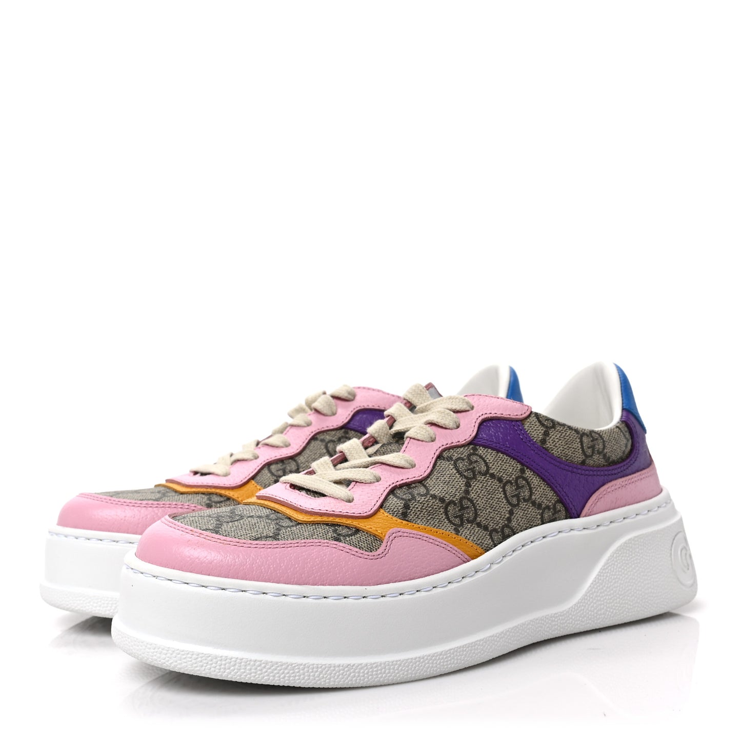 Calfskin GG Supreme Monogram Perforated Womens Platform 55mm Sneakers 38.5 Beige Ebony Sugar Pink Crop Shine Purple