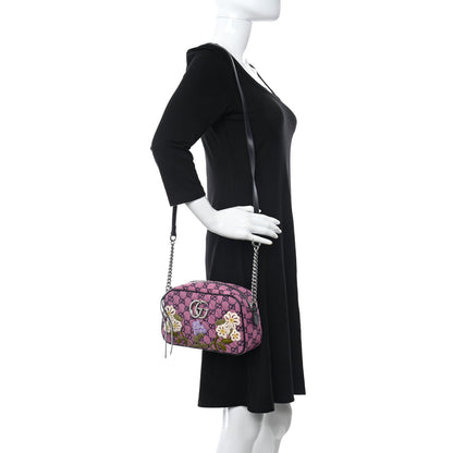 Gucci Monogram Multicolor Matelasse Diagonal Floral Embroidered Small GG Marmont Chain Shoulder Bag Pink Blue Ivory Green Lilac 2 of 10