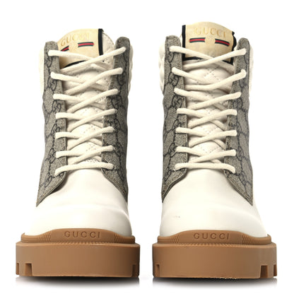 Gucci Apollo Calfskin GG Supreme Nappa Samoa Quilted Lace Up Ankle Boots 36 Mystic White Beige Ebony 3 of 9
