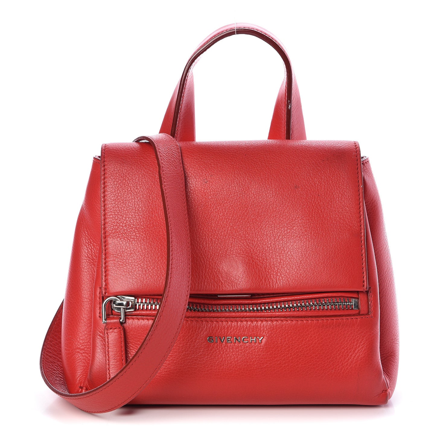Waxy Grained Calfskin Mini Pandora Pure Flap Bag Medium Red