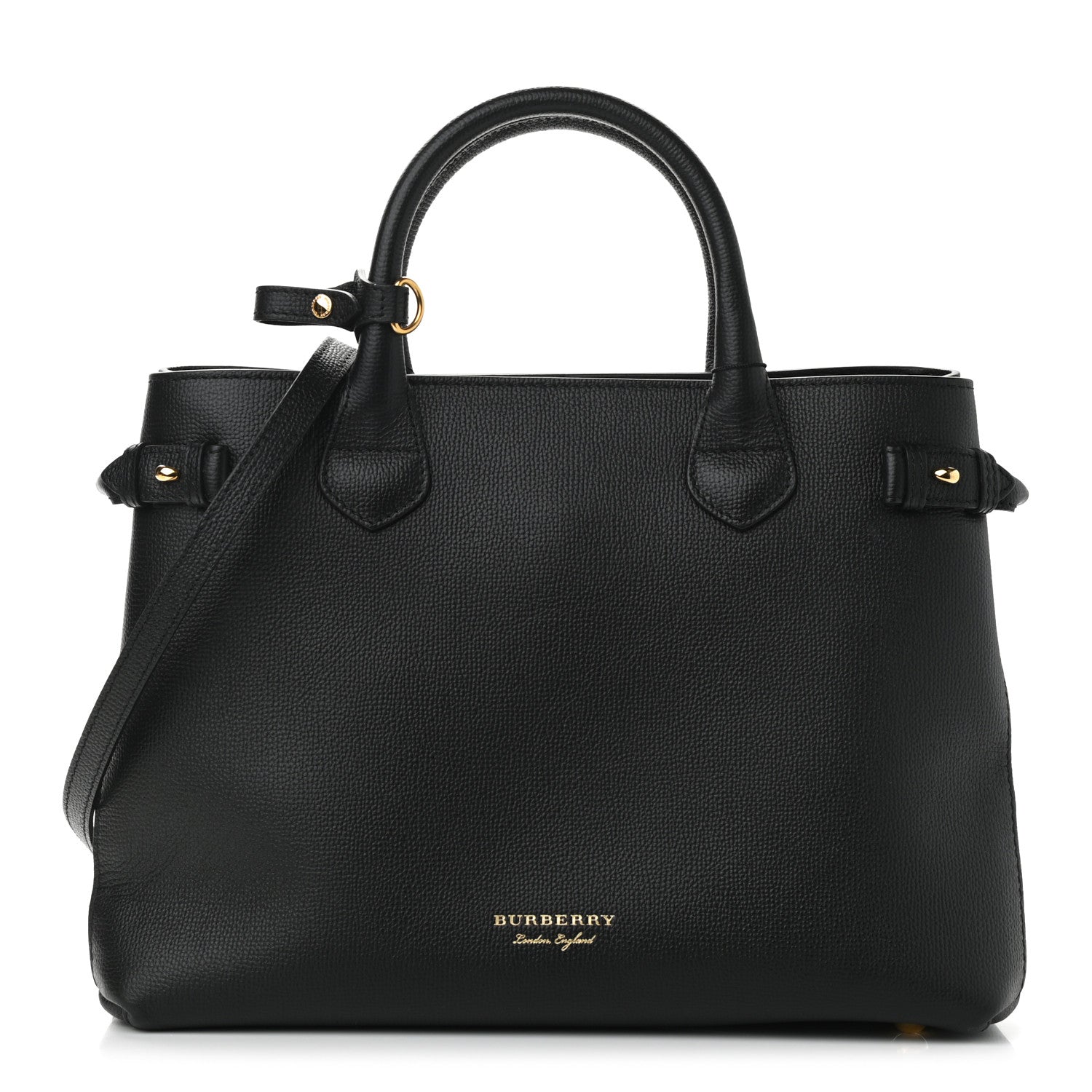 Burberry Grainy Calfskin House Check Medium Banner Tote Black 1 of 11