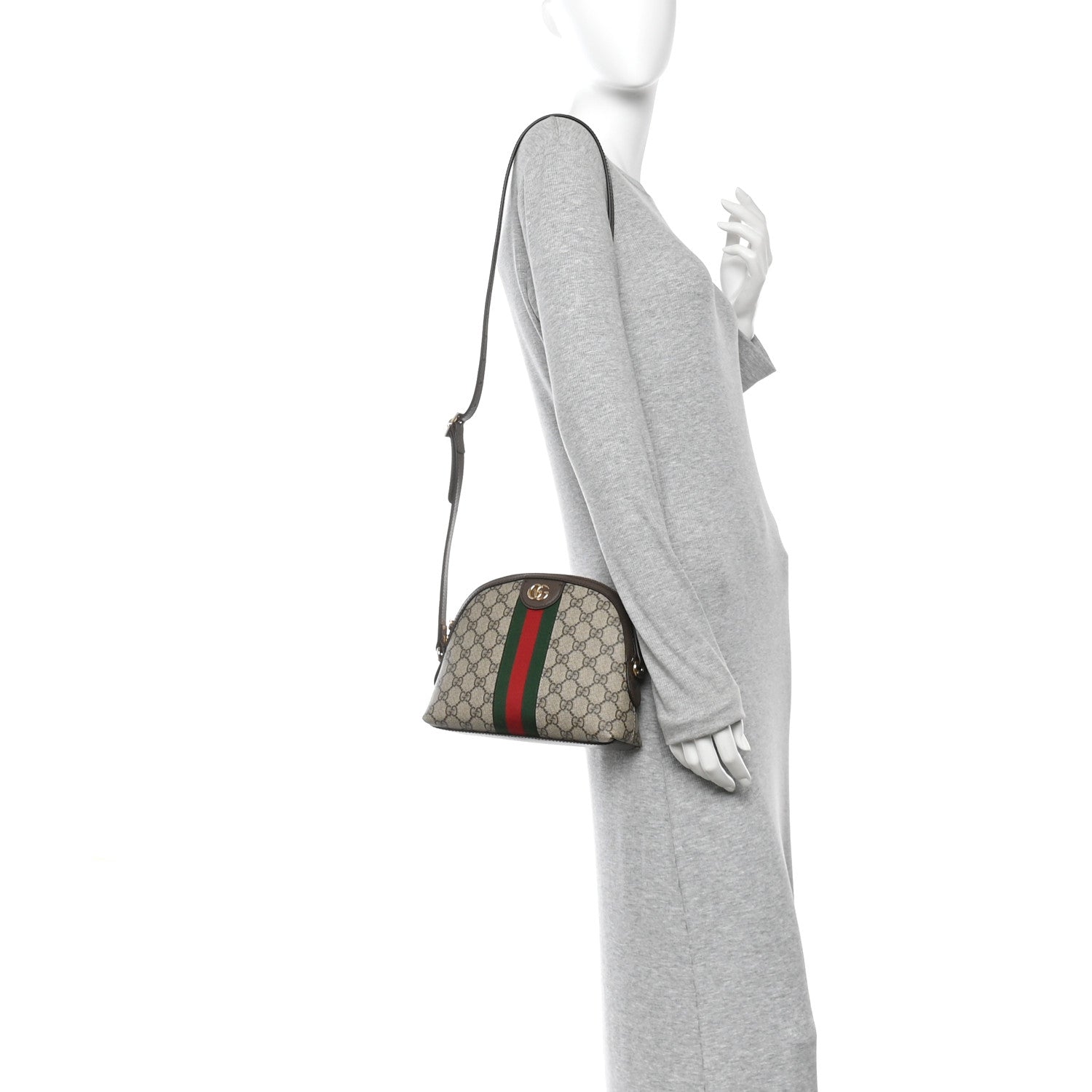 Gucci GG Supreme Monogram Textured Dollar Calfskin Web Small Ophidia Dome Shoulder Bag Beige Ebony New Acero 2 of 10