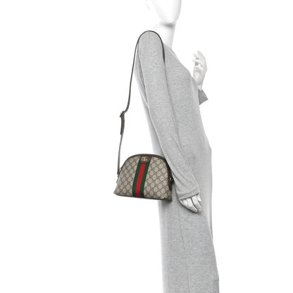 Gucci GG Supreme Monogram Textured Dollar Calfskin Web Small Ophidia Dome Shoulder Bag Beige Ebony New Acero 2 of 10