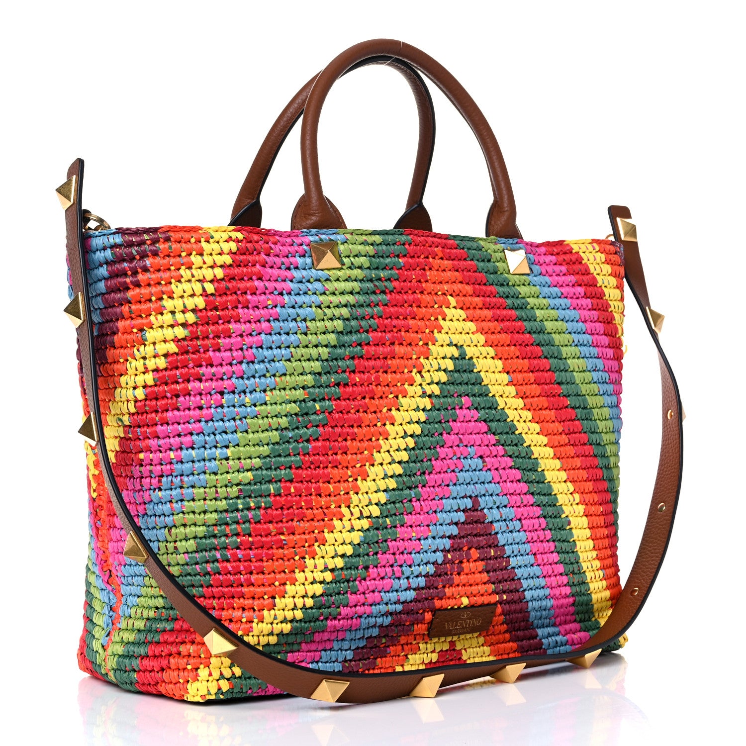 Valentino Garavani Raffia Calfskin Rockstud Summer Tote Multicolor 3 of 10