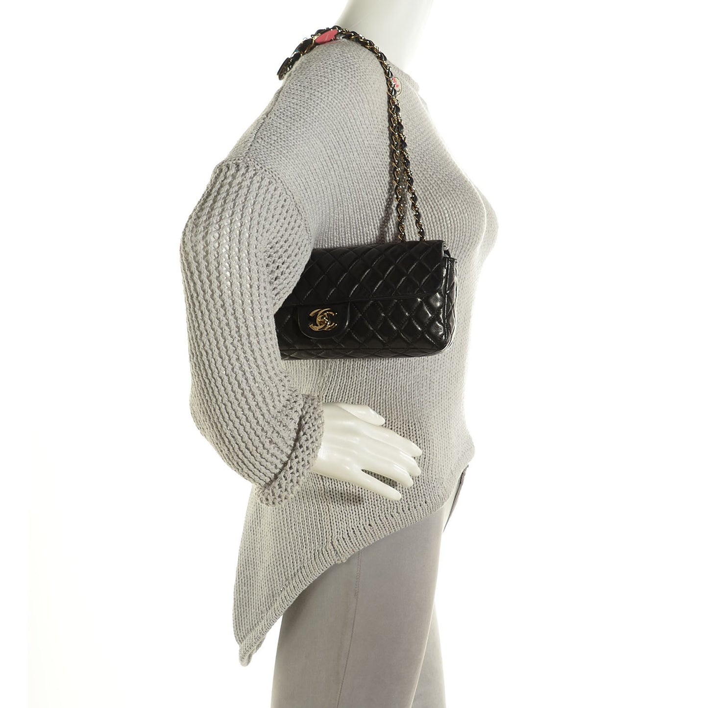 Lambskin Quilted East West Valentine Charms Flap Black
