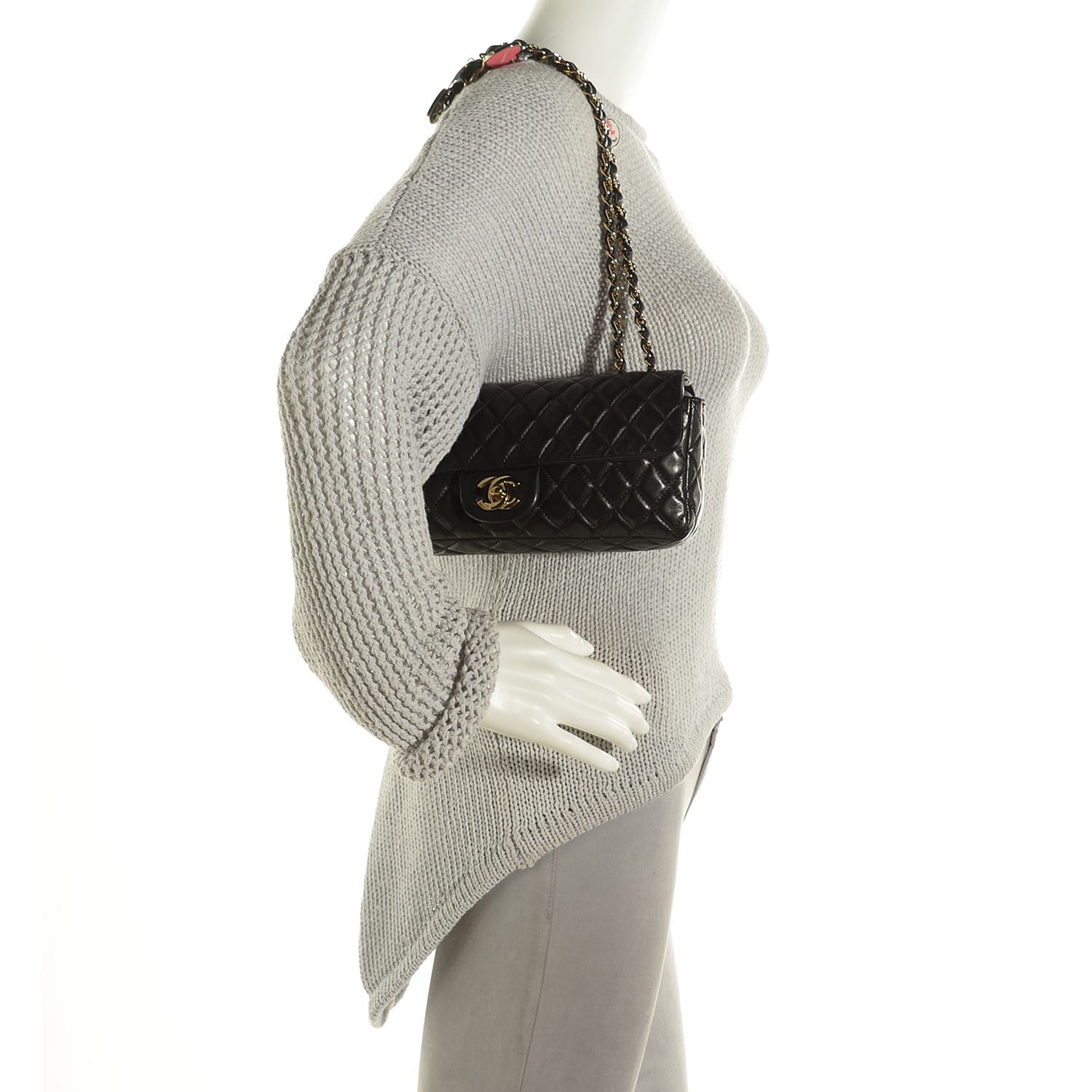 Chanel Lambskin Quilted East West Valentine Charms Flap Black 2 of 9