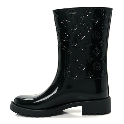 Louis Vuitton Rubber Embossed Monogram Drops Flat Half Boots 38 Black 1 of 9