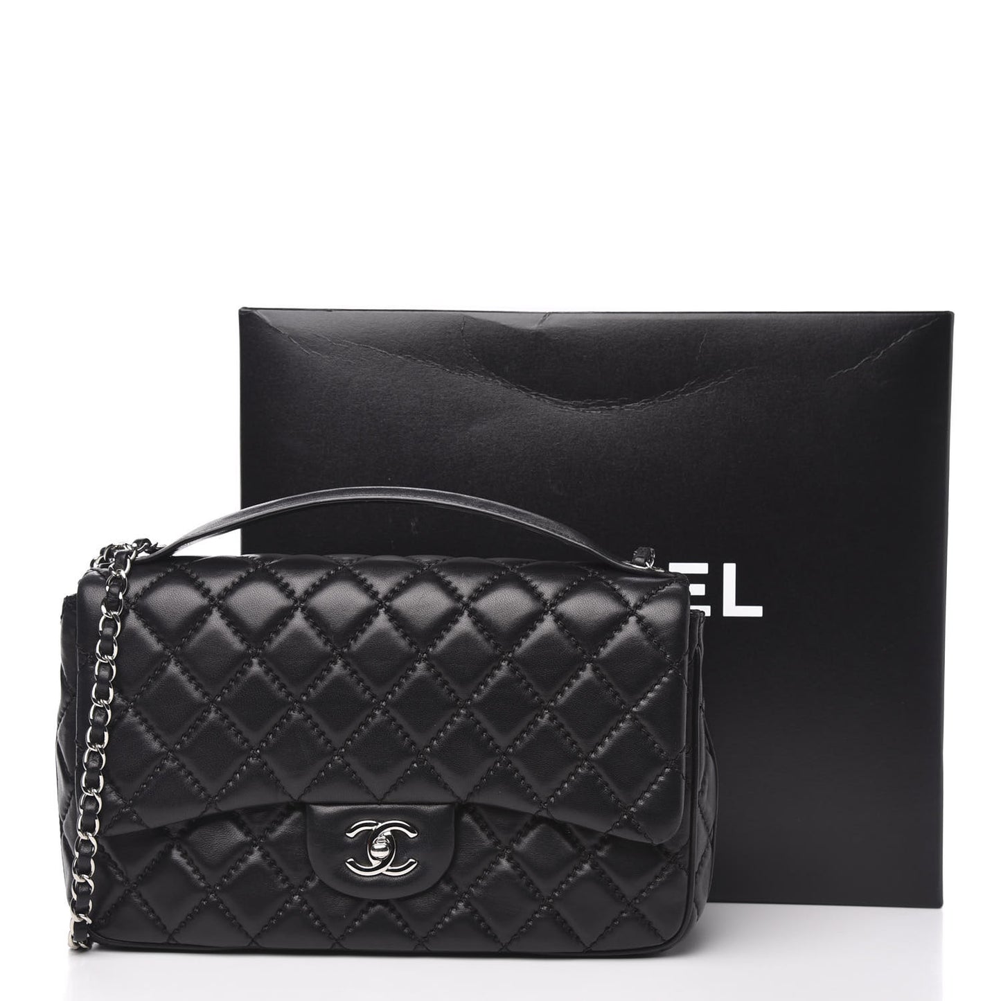 Lambskin Quilted Jumbo Easy Carry Flap Black