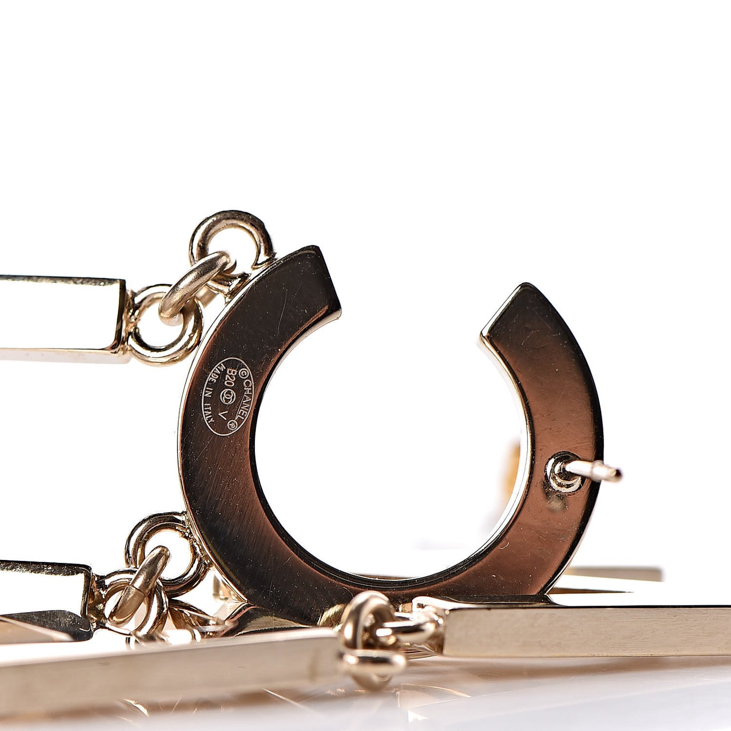 Metal Cha-Nel Logo Drop Earrings Gold