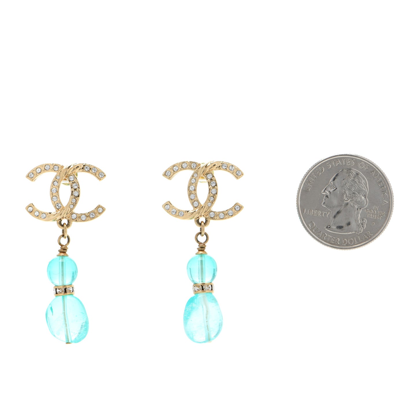 Crystal Stone CC Drop Earrings Blue Gold