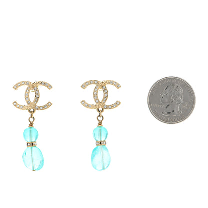 Chanel Crystal Stone CC Drop Earrings Blue Gold 2 of 4