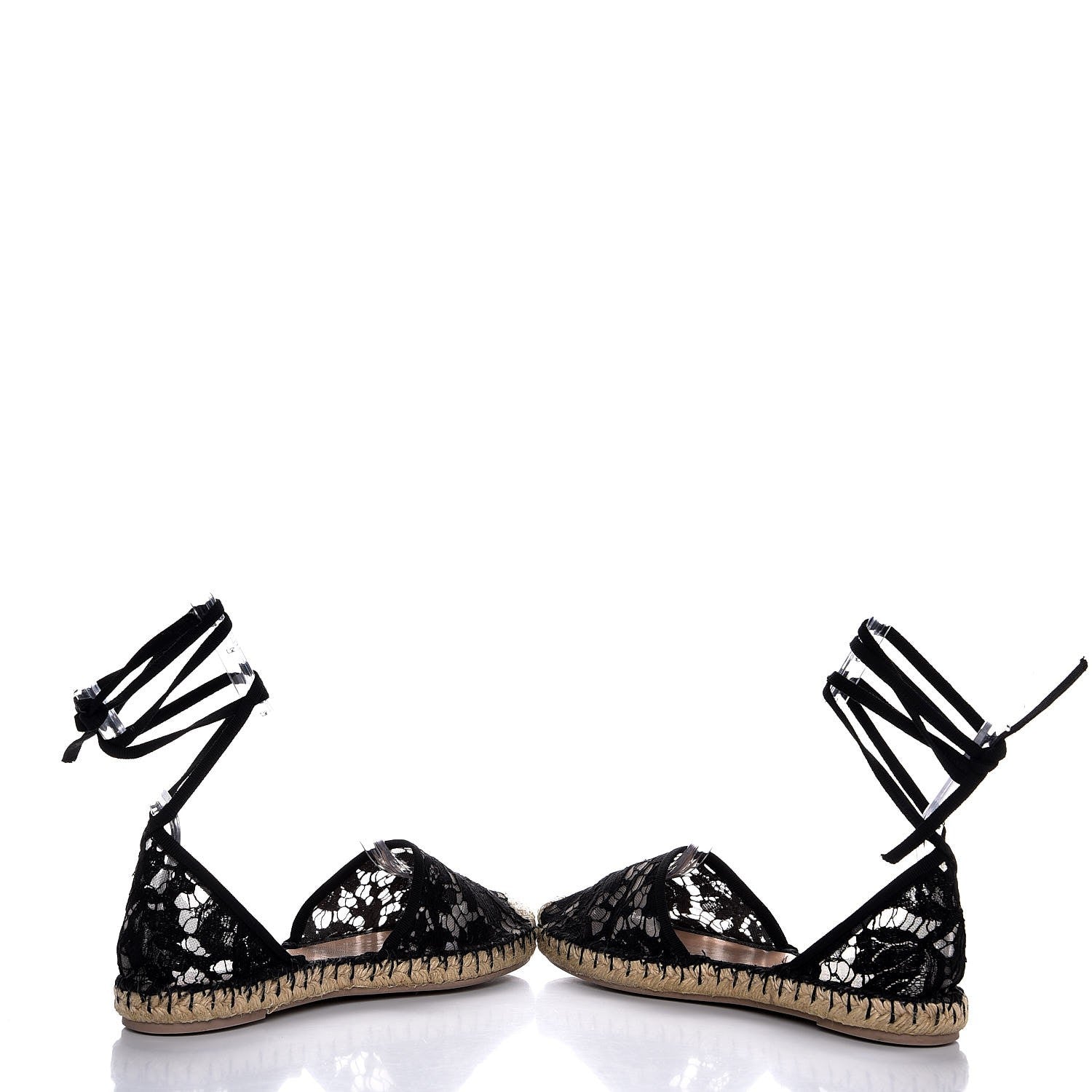 Valentino Garavani Lace Ankle Tie Espadrille Flats 36 Black 8 of 9