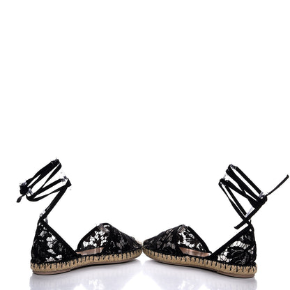 Valentino Garavani Lace Ankle Tie Espadrille Flats 36 Black 8 of 9