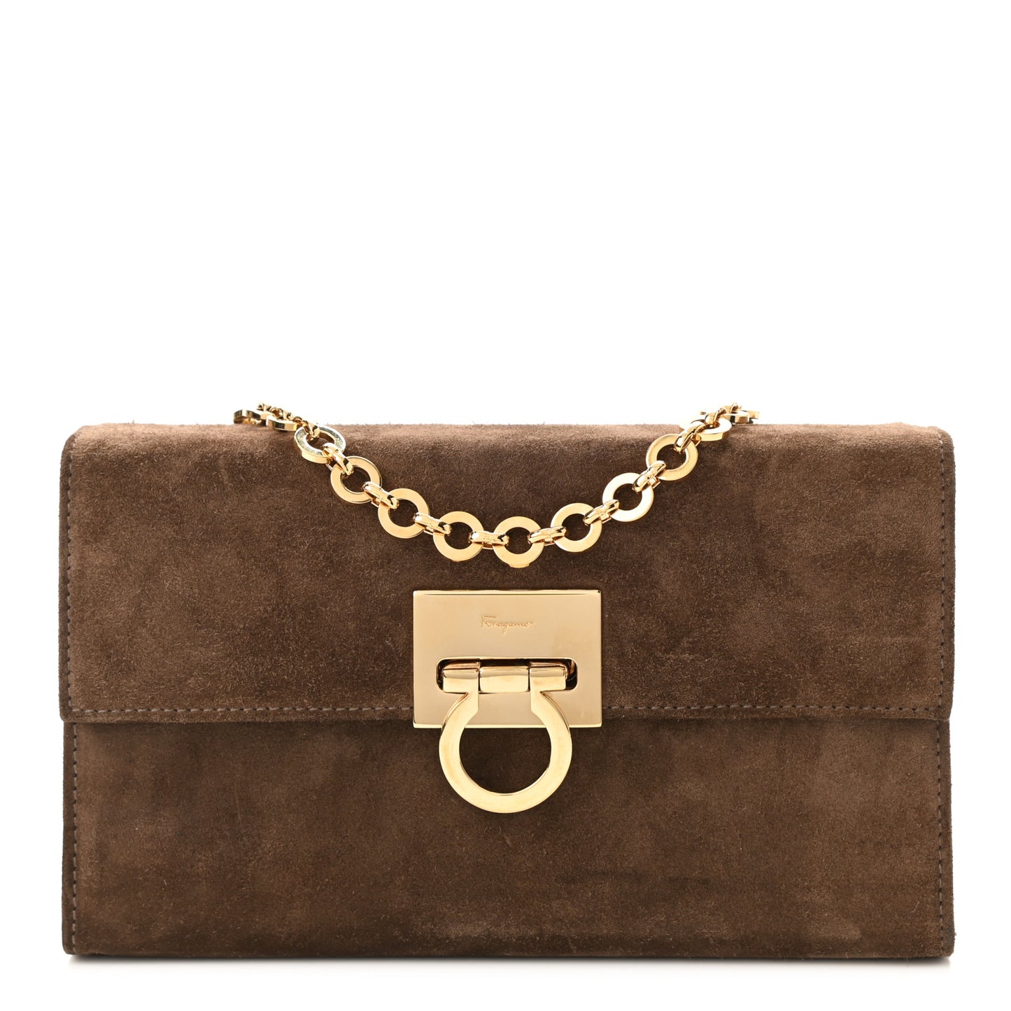 Suede Gancini Chain Crossbody Brown
