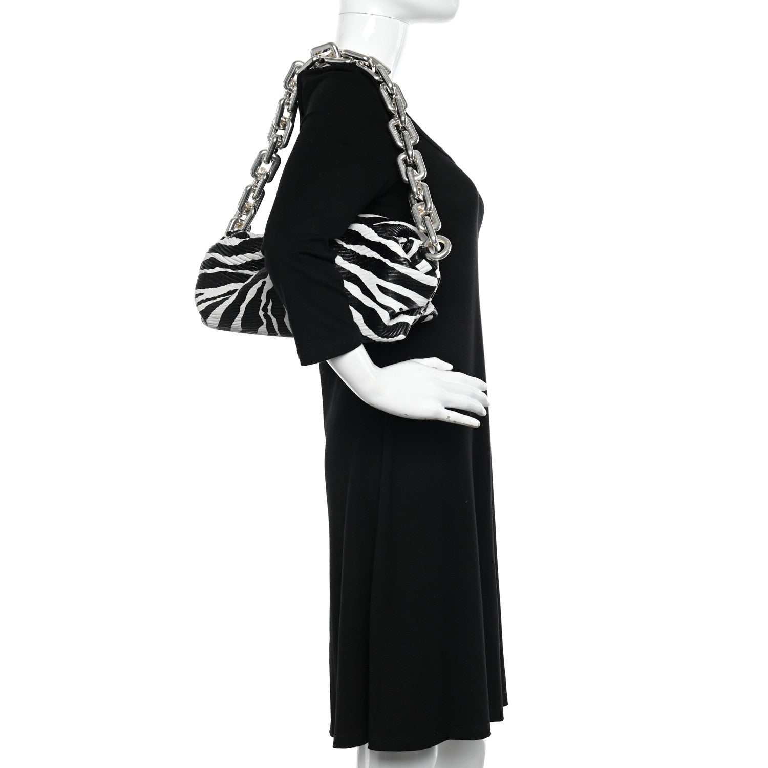 Bottega Veneta Nappa Zebra Print The Pouch Chain White Black 2 of 10