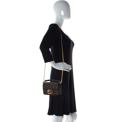 Fendi Fabric Jacquard FF 1974 Mini Baguette Tobacco Moro Black 2 of 9