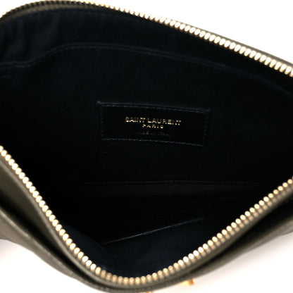 Saint Laurent Grain De Poudre Chevron Monogram Bill Pouch Vert Kaki 8 of 18
