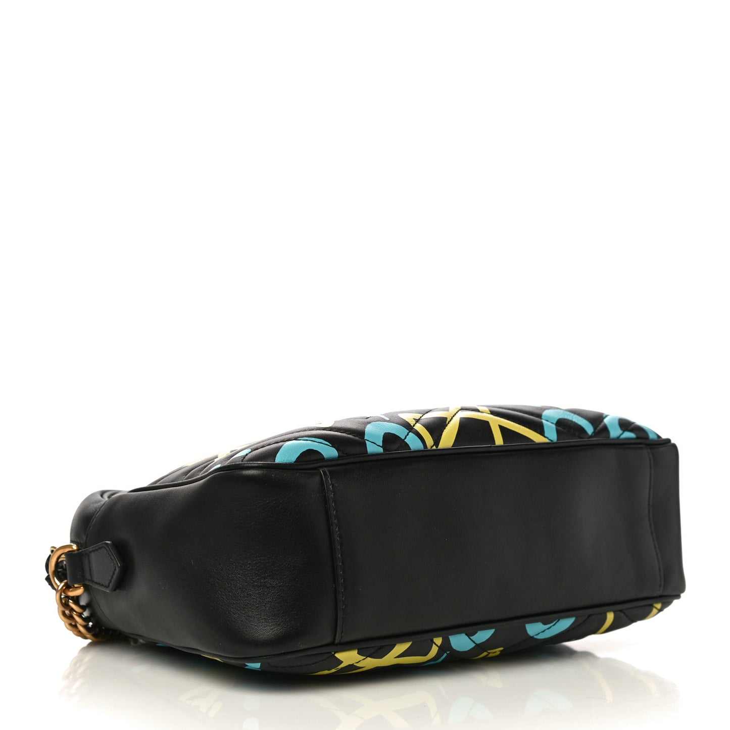 Calfskin Matelasse GucciGhost Medium GG Marmont Chain Shoulder Bag Black New Acquamarine