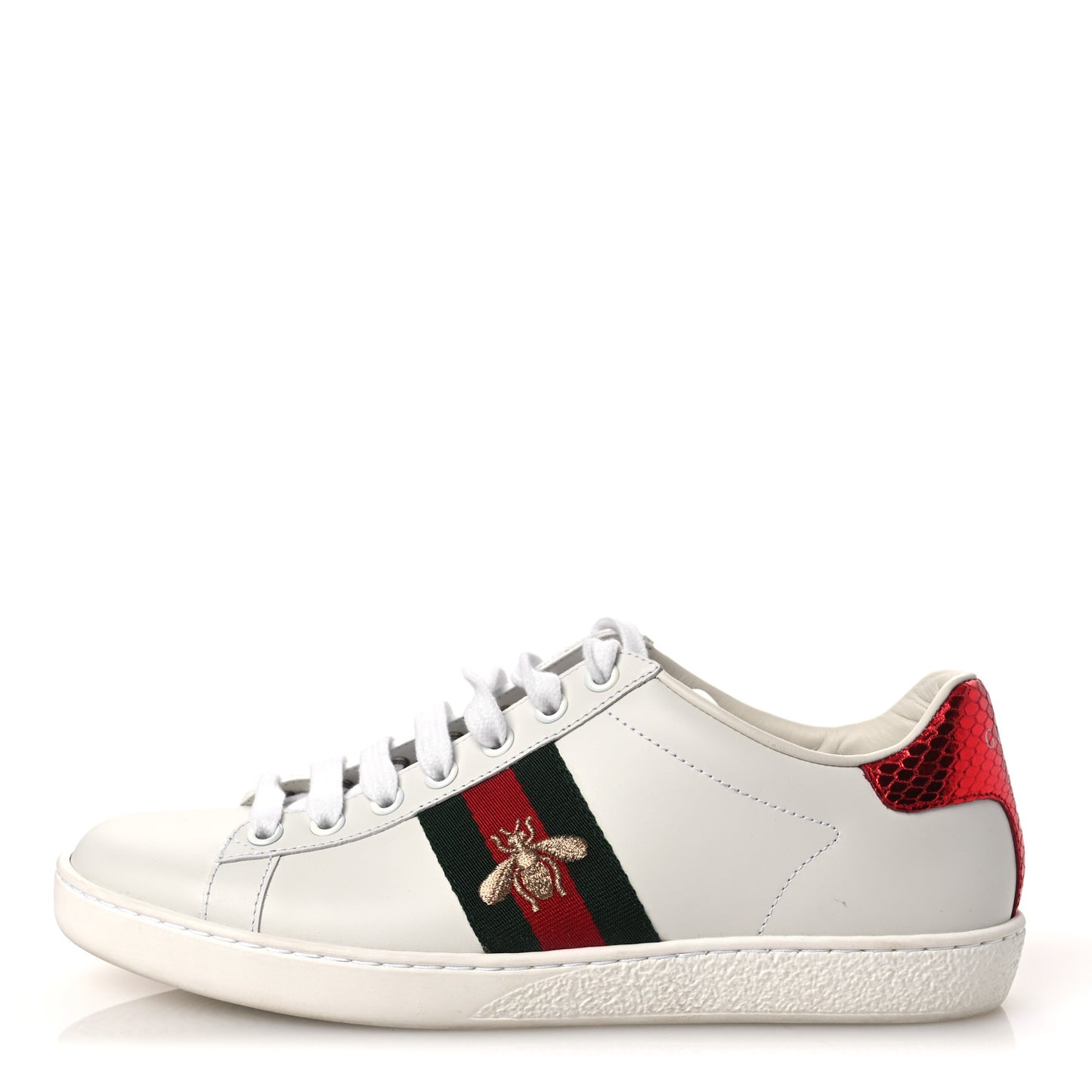Calfskin Ayers Bee Embroidered Womens Ace Sneakers 37 White Green