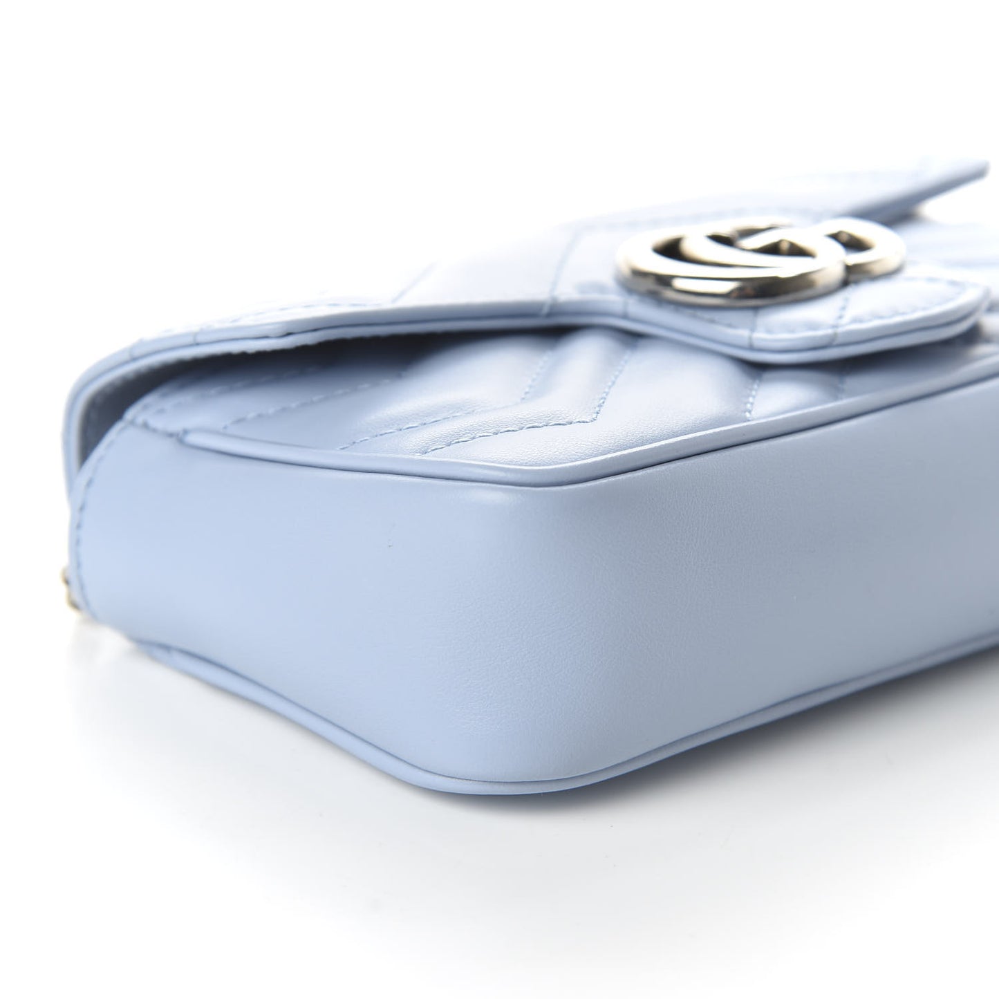 Calfskin Matelasse Super Mini GG Marmont Shoulder Bag Porcelain Light Blue
