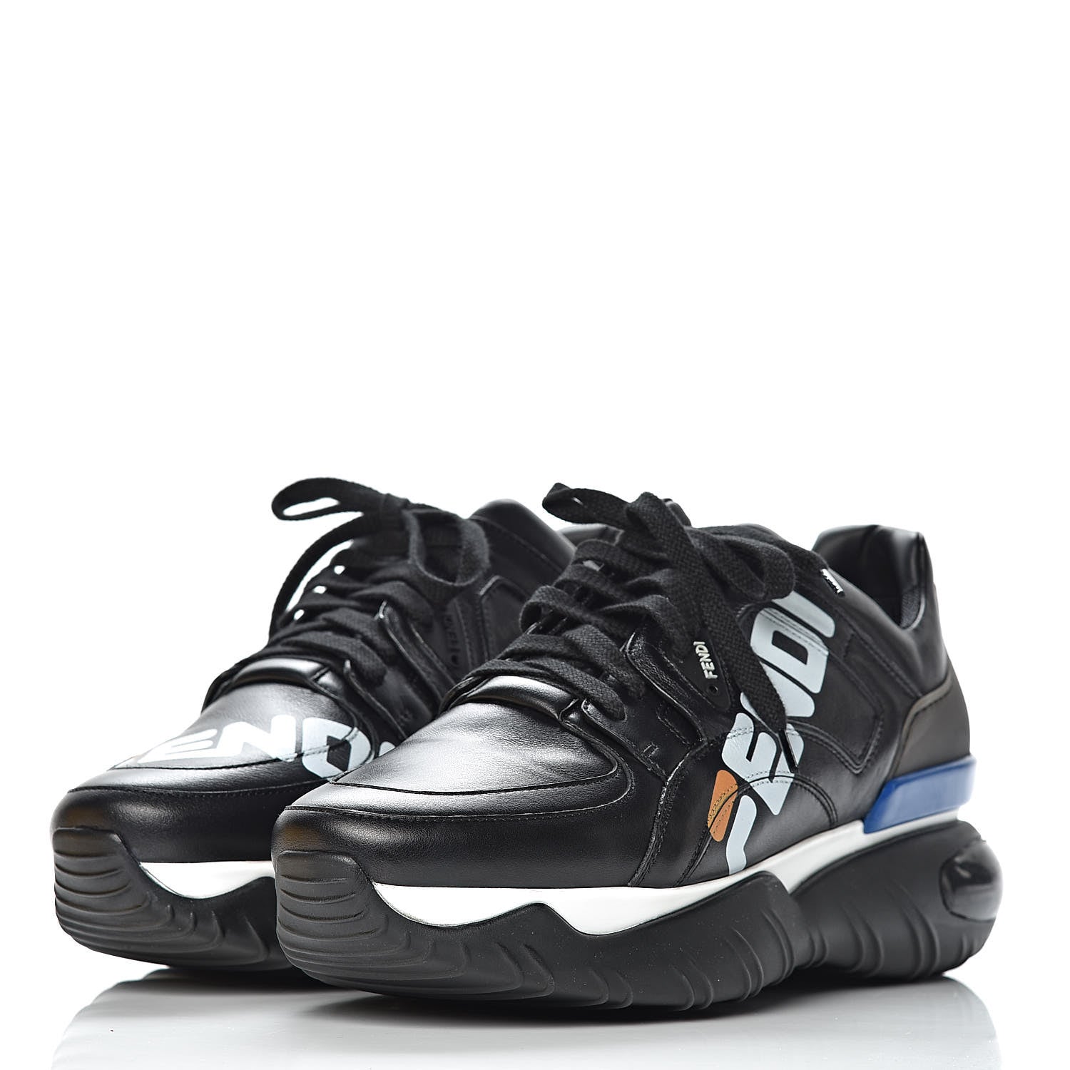 Fendi X FILA Vitello Mania Painted Mens Chunky Sneakers 9 Black Zucca White Ice 3 of 10