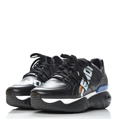 Fendi X FILA Vitello Mania Painted Mens Chunky Sneakers 9 Black Zucca White Ice 3 of 10