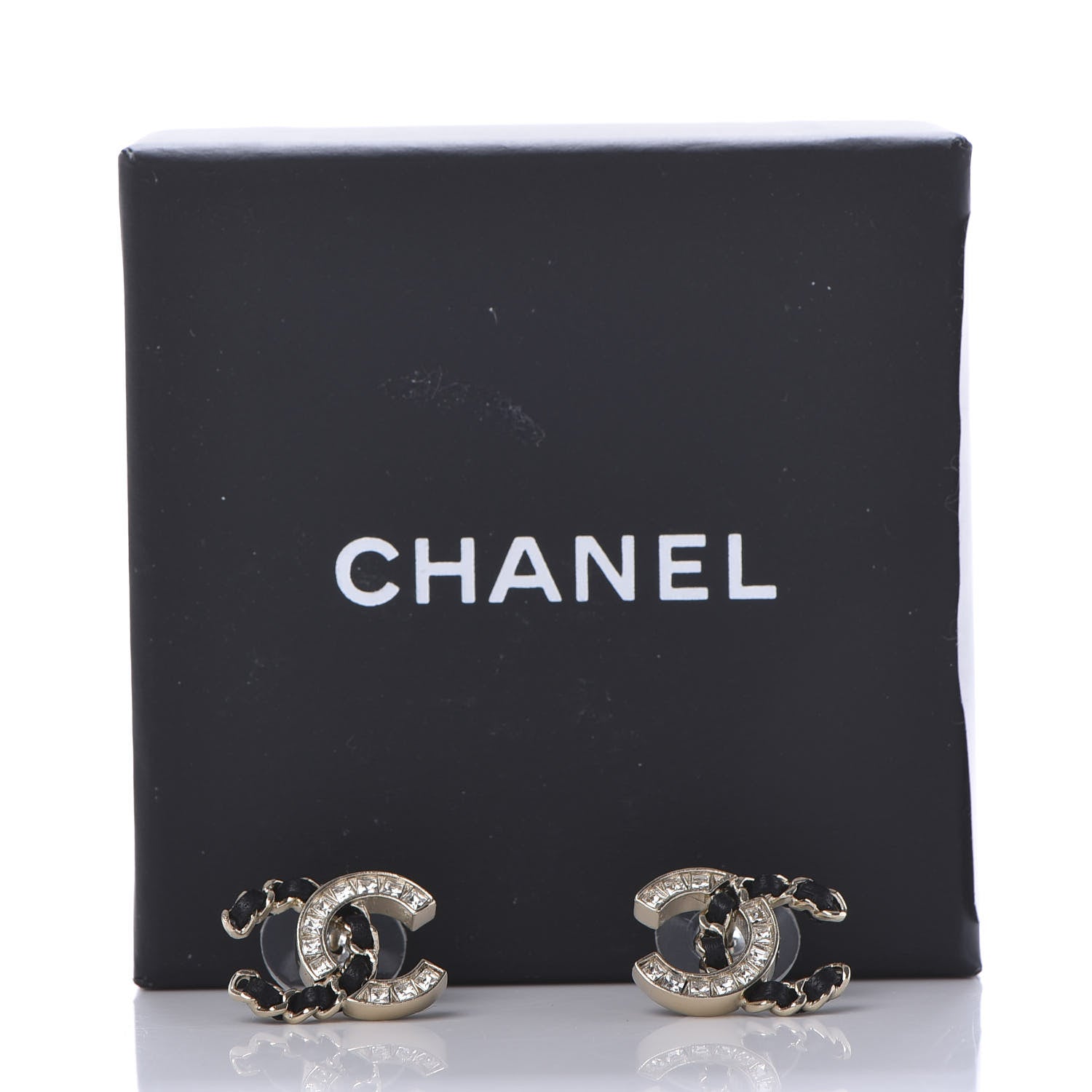 Chanel Crystal Baguette Lambskin Chain CC Vintage Allure Stud Earrings Black Gold 10 of 10