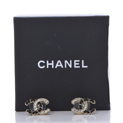 Chanel Crystal Baguette Lambskin Chain CC Vintage Allure Stud Earrings Black Gold 10 of 10