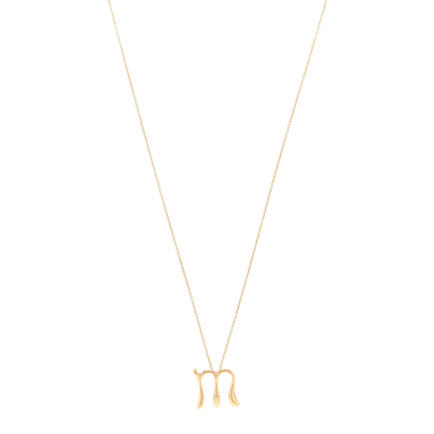 Tiffany 18K Yellow Gold Elsa Peretti Letter M Pendant Necklace 1 of 4