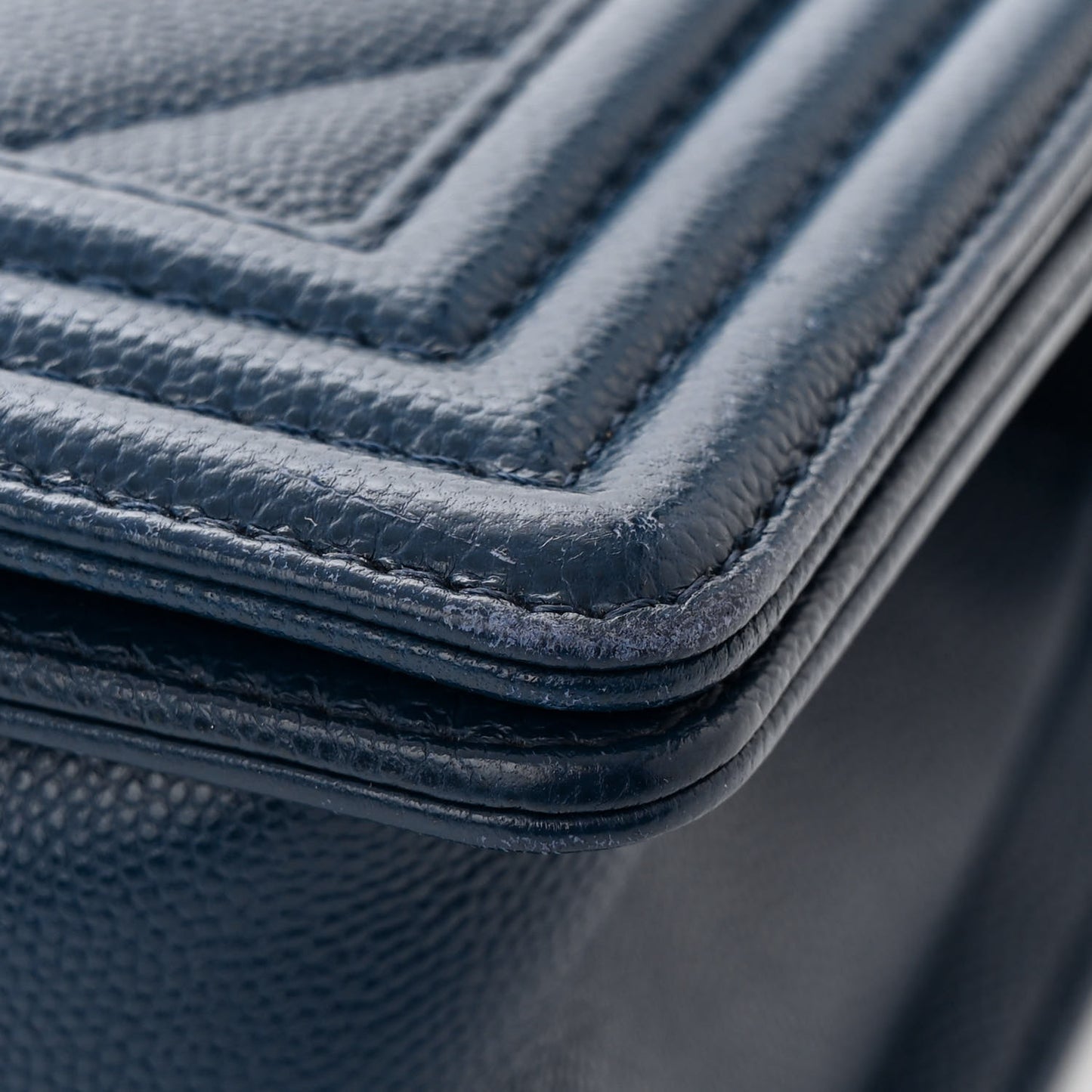 Caviar Chevron Quilted Medium Boy Flap Navy